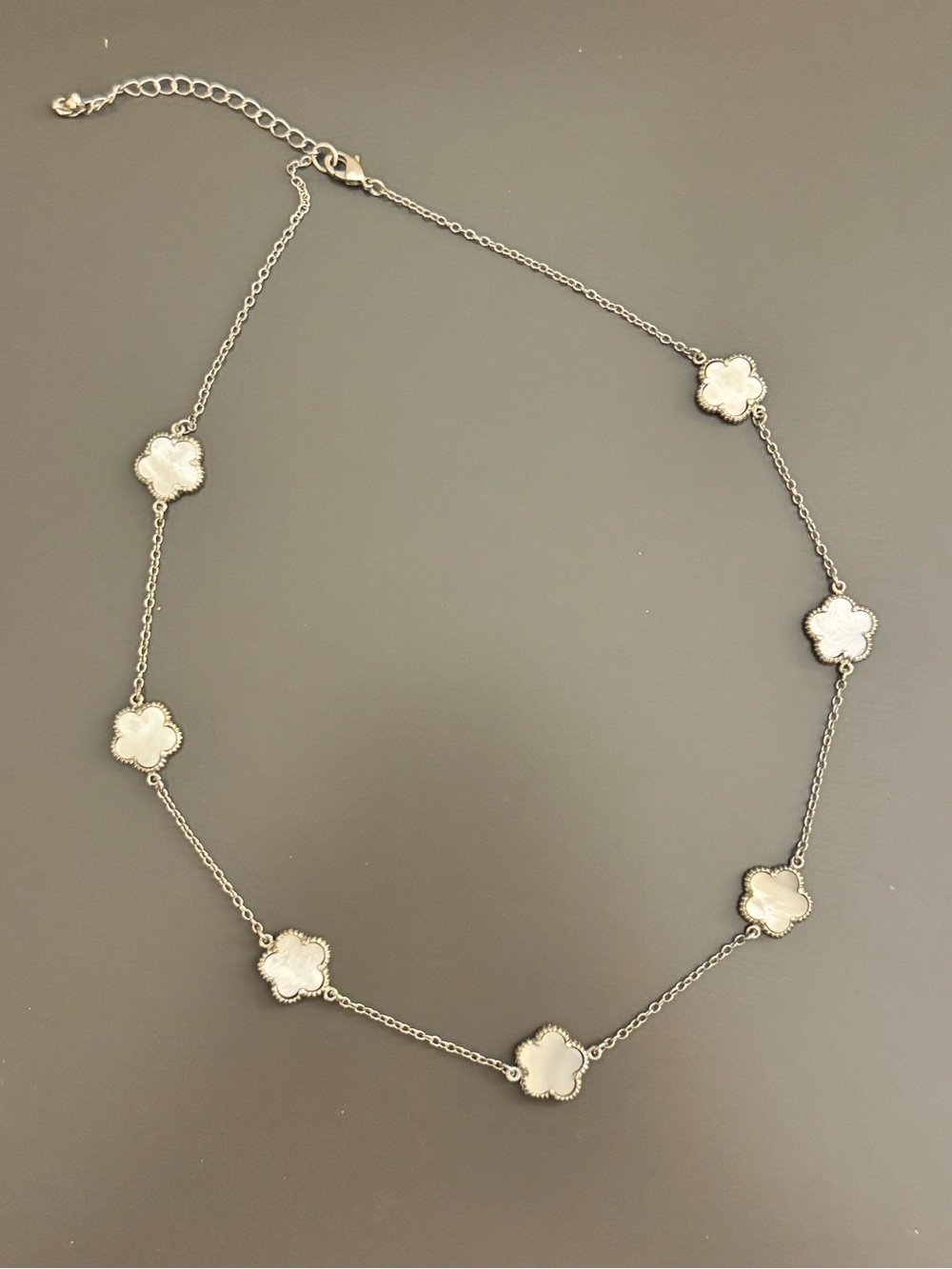 Silver Chain Necklace with White Clover Accents